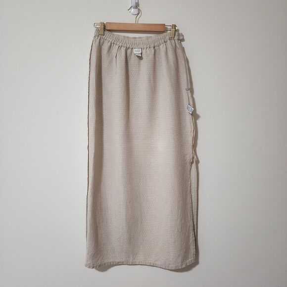 Eileen Fisher Womens 100% Linen Maxi Skirt Beige Side-Slit Unlined Size S - Picture 6 of 10